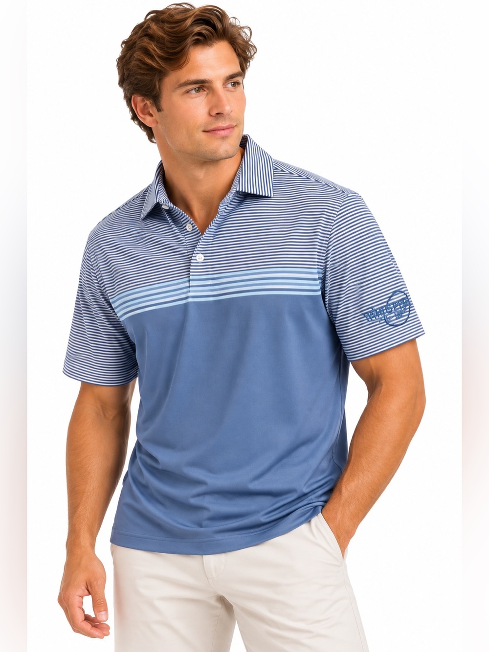 Peter Millar Crown Crafted Whisper Rock Golf Polo Blue Stripe M